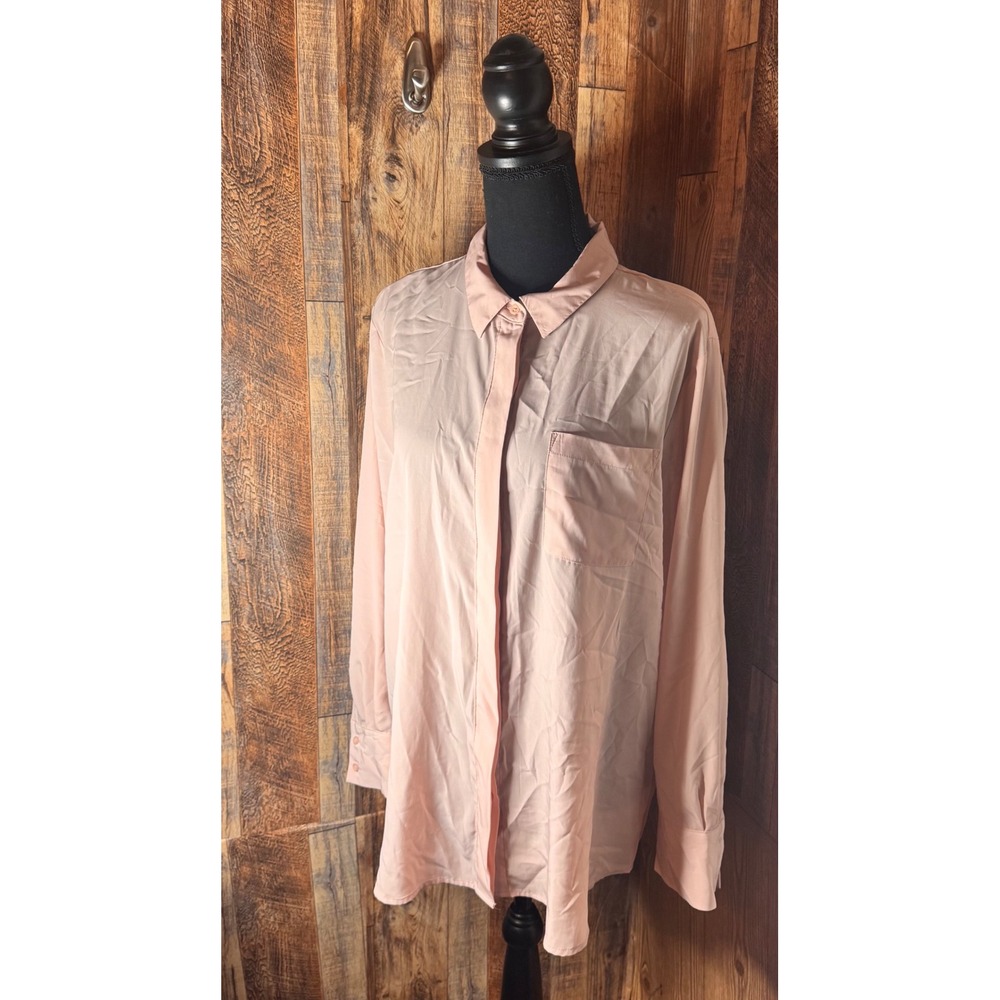 Nine West Petite PXXL Pink Long Sleeve Button Down Shirt Top Blouse